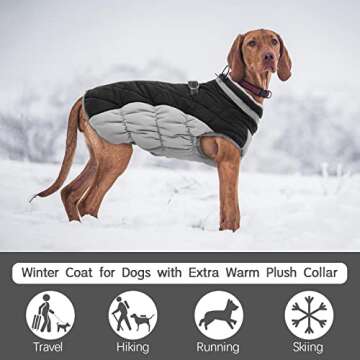 FUAMEY Dog Coat,Warm Dog Jacket Winter Coat Paded Dog Fleece Vest Reflective Dog Cold Weather Coats with Built in Harness Waterproof Windproof Dog Snow Jacket Clothes with Zipper Black X-Small