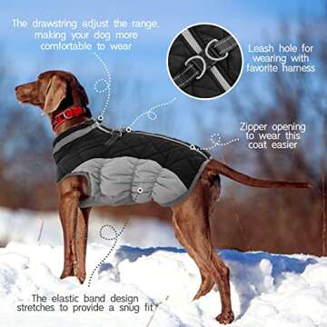 FUAMEY Dog Coat,Warm Dog Jacket Winter Coat Paded Dog Fleece Vest Reflective Dog Cold Weather Coats with Built in Harness Waterproof Windproof Dog Snow Jacket Clothes with Zipper Black X-Small