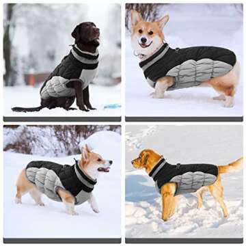 FUAMEY Dog Coat,Warm Dog Jacket Winter Coat Paded Dog Fleece Vest Reflective Dog Cold Weather Coats with Built in Harness Waterproof Windproof Dog Snow Jacket Clothes with Zipper Black X-Small