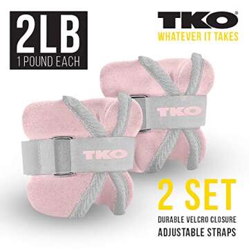 TKO Wrist Weights and Ankle Weights | Wrist Weights Sets for Women l Set of 2 | Adjustable for Arm and Leg Weights l Strength Training Equipment | 2 lb weights, Pink/Grey