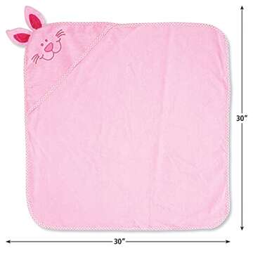 Lillian Vernon Hooded Animal Personalized Towel for Babies - Pink Bunny, 100% Cotton, Large 30 x 30 inch Size, Machine Washable, Custom Embroidered