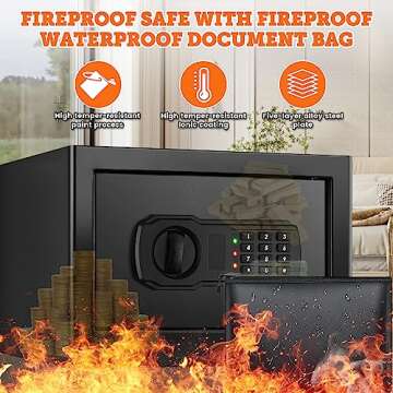 Mitlvge 0.5 Cu ft Home Safe Fireproof Waterproof, Fireproof Safe with Fireproof Document Bag, Home Security Safe with Electronic Digital Keypad & LED Light, Small Safe Box for Money Firearm Medicine