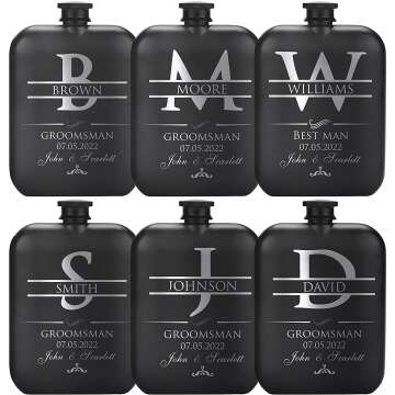 Custom Engraved Groomsmen Gifts Set of 6 Flasks