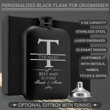 Custom Engraved Groomsmen Gifts Set of 6 Flasks