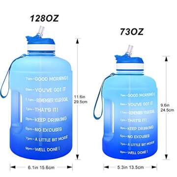 QuiFit Motivational Gallon Water Bottle - with Straw & Time Marker BPA Free Large Reusable Sport Water Jug with Handle for Fitness Outdoor Enthusiasts Leak-Proof (Blue/Blue Gradient,1 Gallon)