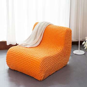 N&V Single Seated Foam Sofa, Armless Floor Sofa, One Piece High Density Foam, Removable and Machine Washable Cover, Orange