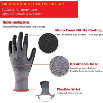 Safety Work Gloves MicroFoam Nitrile Coated-12 Pairs,Seamless Knit Nylon Gloves,Home Improvement,Micro-Foam Gloves