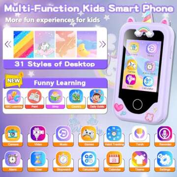 Kids Smart Phone for Girls, Christmas Birthday Gifts for Girls Age 3-10 Kids Toys Cell Phone, 2.8" Touchscreen Toddler Learning Play Toy Phone with Dual Camera, Game, Music Player, 8GB Card Purple