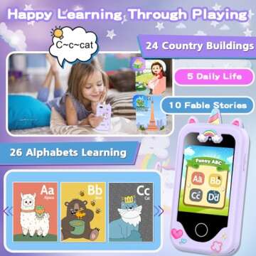 Kids Smart Phone for Girls, Christmas Birthday Gifts for Girls Age 3-10 Kids Toys Cell Phone, 2.8" Touchscreen Toddler Learning Play Toy Phone with Dual Camera, Game, Music Player, 8GB Card Purple