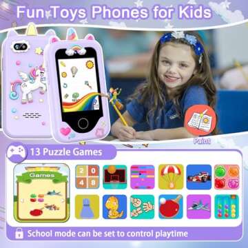 Kids Smart Phone for Girls, Christmas Birthday Gifts for Girls Age 3-10 Kids Toys Cell Phone, 2.8" Touchscreen Toddler Learning Play Toy Phone with Dual Camera, Game, Music Player, 8GB Card Purple