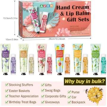 AZEN 30 Sets Hand Cream Bulk and Lip Balm Bulk Set, Bridal Shower Gifts for Guests with Organza Bag Thank You Card, Bridal Wedding Favors for Guests, Thank You Gifts for Coworkers Women Men