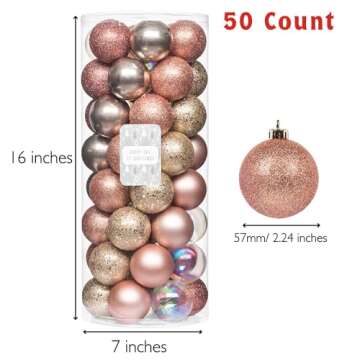 Every Day is Christmas Ornaments, Shatterproof Christmas Tree Ornament Set, Christmas Balls Decoration 50 Count (2.24"/57mm, Pink Gold)