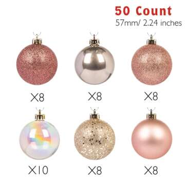 Every Day is Christmas Ornaments, Shatterproof Christmas Tree Ornament Set, Christmas Balls Decoration 50 Count (2.24"/57mm, Pink Gold)