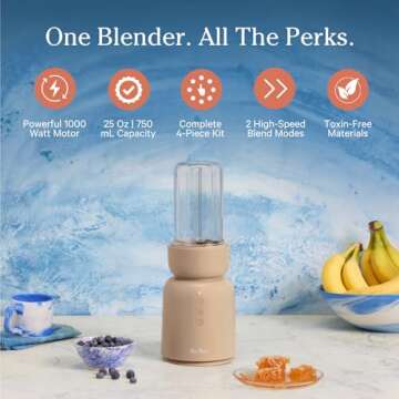 Our Place Splendor Blender - 1000W High-Power | Ultra-Sharp Blades | 2 Blending Modes | Includes 25 oz Personal Cup and Drinking Lid Set | Smoothies, Shakes & More | Steam