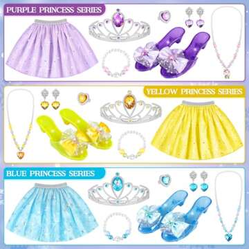 Princess Jewelry Boutique Dress Up & Elegant Shoe, Role Play Fashion Accessories of Crowns, Skirts, Necklaces, Bracelets, Rings, Gift Toys for Age 3 4 5 6 Year Old Girls Kids Toddlers Party Favors