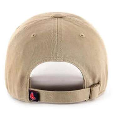 '47 Boston Red Sox Hat Mens Womens Chambray Ballpark Clean Up Adjustable Baseball Cap, Khaki/Beige, One Size