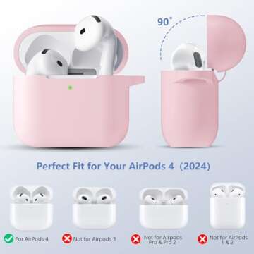 Dgege for Airpods 4th Generation Case Cover(2024),Soft Silicone Full Protective Case for AirPods 4 Case with Keychain & Cleaner Kit,Compatible with Apple Airpods 4 Case for Women,Men（Lightpink）