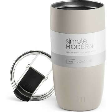 Simple Modern Travel Coffee Mug Tumbler with Flip Lid | Reusable Insulated Stainless Steel Cold Brew Iced Coffee Cup Thermos | Gifts for Women Men Him Her | Voyager Collection | 16oz | Almond Birch
