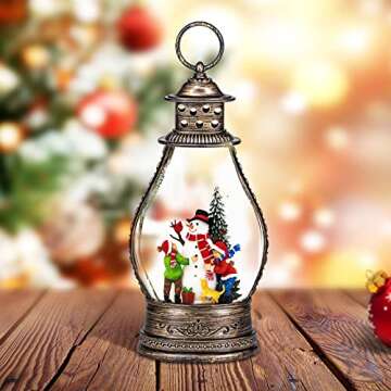 Christmas Snow Globes Lantern with Music,6H Timer Vintage Retro Glitter Snow Snow Globes Christmas with Music Box 8 Songs,Xmas Decor Gift with Snowman Decorations