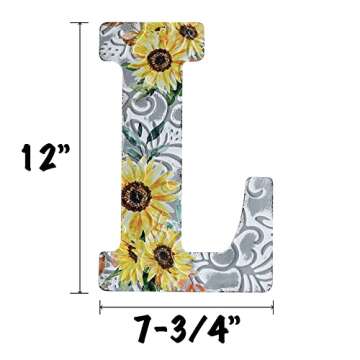 COLLECTIVE HOME 12" Letters for Wall Decor, Embossed Metal Numbers with Sun Flower, Rustic Hanging Signs for Wedding Birthday Housewarming Party. (L)