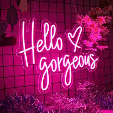 Large Hello Gorgeous Neon Signs, 28 inches LED Neon Sign Wall Art Gifts Decor for Home Bedroom Party Wedding Bar Cafe Club Decoration