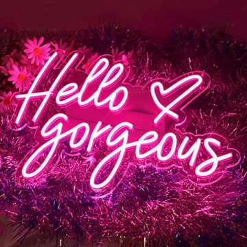 Large Hello Gorgeous Neon Signs, 28 inches LED Neon Sign Wall Art Gifts Decor for Home Bedroom Party Wedding Bar Cafe Club Decoration