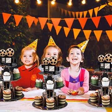 3 Tiers Movie Night Party Decorations Cupcake Stand Movie Cardboard Cupcake Holder Movie Birthday Party Decorations for Movie Night Themed Birthday Party Desserts Supplies Decoration(Colorful)