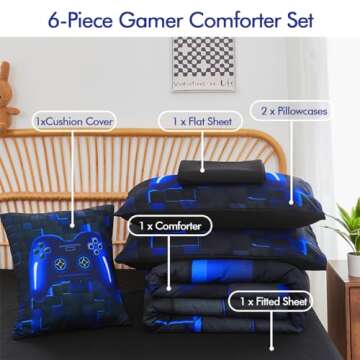 Twin Gaming Bedding Set for Boys - 6 Pieces