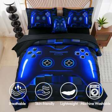 Twin Gaming Bedding Set for Boys - 6 Pieces