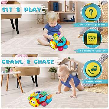 HISTOYE Baby Crawling Toys Baby Toys 6-12 Months Bilingual Toys Spanish English Infant Toddler Toys 3-6 6-12 12-18 Months with Light Music Bilingual Toys for Toddlers 1-3 6 7 8 9 10 11 12 Months Old