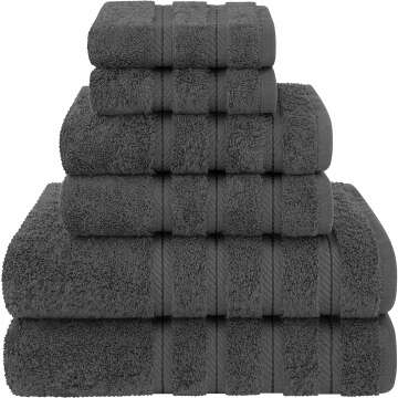 American Soft Linen Luxury 6 Piece Towel Set, 2 Bath Towels 2 Hand Towels 2 Washcloths, 100% Cotton Turkish Towels for Bathroom, Dark Gray Towel Sets