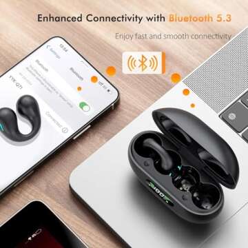 Open Ear Clip Wireless Earbuds Bluetooth 5.3, Sports Earphones Built-in Microphone with Earhooks, Wireless Ear Buds, Waterproof Fitness Headphones for Sports