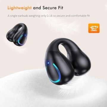 Open Ear Clip Wireless Earbuds Bluetooth 5.3, Sports Earphones Built-in Microphone with Earhooks, Wireless Ear Buds, Waterproof Fitness Headphones for Sports