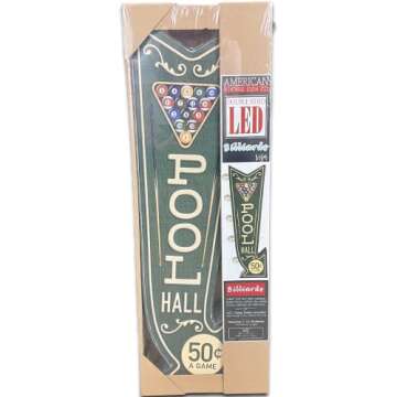 Pool Hall Billiards Double-Sided Marquee Sign With Vintage Print And LED Bulbs Retro Inspired Decor For The Home (25” x 3” x 8”)