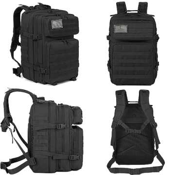 QT&QY 45L Military Tactical Backpacks Molle Army Assault Pack 3 Day Bug Out Bag Hiking Treeking Rucksack black