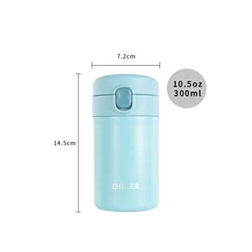 Diller Travel Coffee Mug, Mini Insulated Water Bottle 14 oz or 10 oz with Spout Lid, Leak Proof Coffee Tumbler for Kids and Women Keep 12H Piping Hot and 24H Cold (10 oz, Blue)