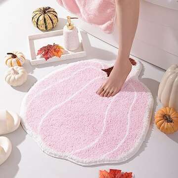 TRUEDAYS Bathroom Rugs Halloween Pink Rug Cute Pumpkin Bath Mat for Living Room, Bedroom Small Fluffy Washable Rug Non Slip Bath Mats Thanksgiving Door Mat Autumn