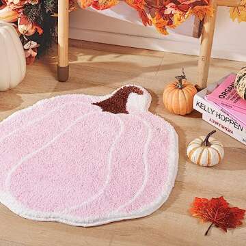 TRUEDAYS Bathroom Rugs Halloween Pink Rug Cute Pumpkin Bath Mat for Living Room, Bedroom Small Fluffy Washable Rug Non Slip Bath Mats Thanksgiving Door Mat Autumn