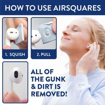 AirSquares Earbud Cleaning Putty, AirPods Cleaning Kit, Safely Remove Ear Wax, Dirt & Gunk from Wireless & Bluetooth Earpods, Earbuds, Headphones, Earphone, Hearing Aids & More (White,12 Pack)