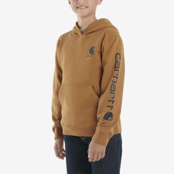 Carhartt Boys' Long Sleeve Hooded Sweatshirt, Brown, Small (7/8)