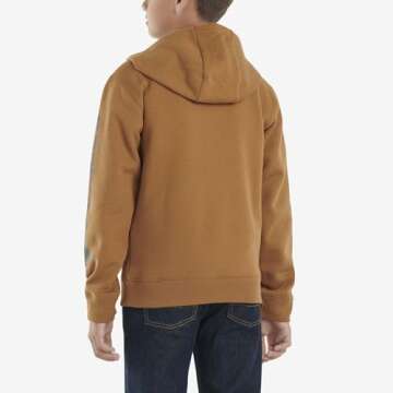 Carhartt Boys' Long Sleeve Hooded Sweatshirt, Brown, Small (7/8)