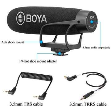 BOYA BY-BM2021 Electrit Super-Cardioid Directional Condenser Shotgun Video Microphone for Video and Interview Work with iPhone Smartphone Nikon Canon Sony DSLR Camera, Camcorder