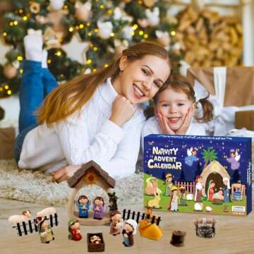 Nativity Advent Calendar 2024 Kids-24 Days of Nativity Scene Christmas Countdown Calendar Christian Religious Gifts for Kids Boys Girls