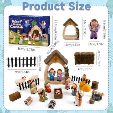 Nativity Advent Calendar 2024 Kids-24 Days of Nativity Scene Christmas Countdown Calendar Christian Religious Gifts for Kids Boys Girls