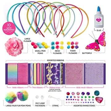 Headband Making Kit for Girls - Make Your Own Fashion Headbands for Kids - DIY Hair Accessories Set - Arts & Crafts Easter Gift for Ages 5-12 Year Old Girl - Little Children's Art & Craft Gifts