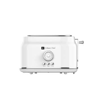 CULINARY CHEF, 2 Slice Toaster, Retro Style, Wide Slot for Bread, English Muffins, Croissants, and Bagels, 6 Adjustable Toast Settings, Cancel and Defrost, 900w, White