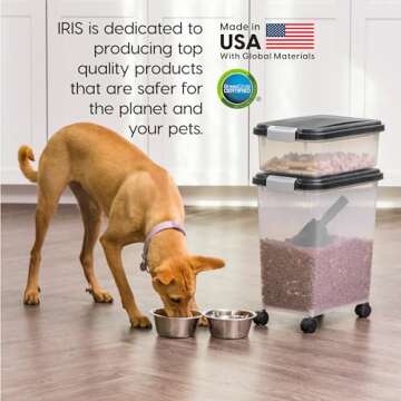 IRIS USA Dog Food Storage Container, 30 lbs & 11 lbs Combo, Cat Food Storage Container, Dog Treat Container, Airtight, Stackable, 2-Cup Scoop, Wheels, Easy Mobility, Black