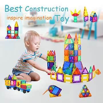 Children Hub 60pcs Magnetic Tiles Set - 3D Magnet Building Blocks - Premium Quality Educational Toys for Your Kids - Upgraded Version with Strong Magnets - Creativity, Imagination, Inspiration