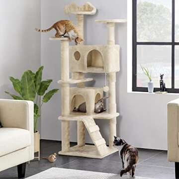 Yaheetech 62in Cat Tree Tower - Double Condo, Scratching Posts, Beige