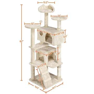 Yaheetech Cat Tree Tower - 62in, Beige, Durable Design